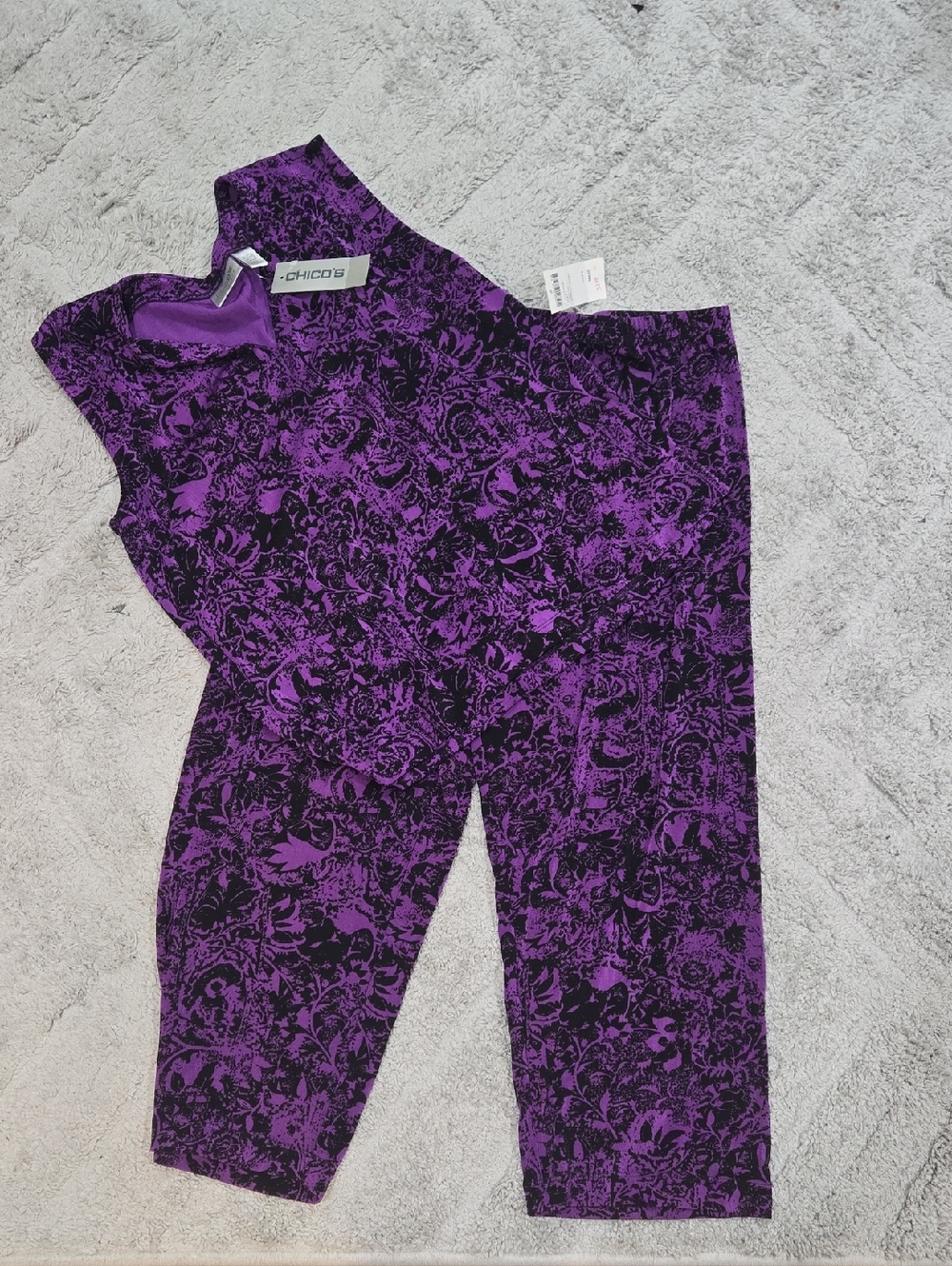 Chico's Purple Floral Print Top & Pant SET NWT!!